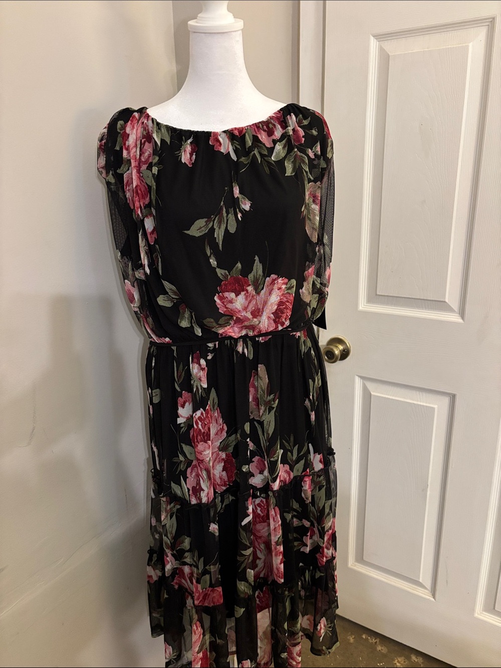 Enfocus Studio Black Maxi Dress with Pink Floral Print